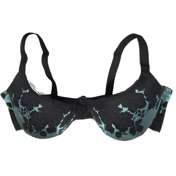 Torrid Curve Sexy Bra Black Teal Floral Underwire PushUp Plunge Crisscross 42DDD - Picture 4 of 11